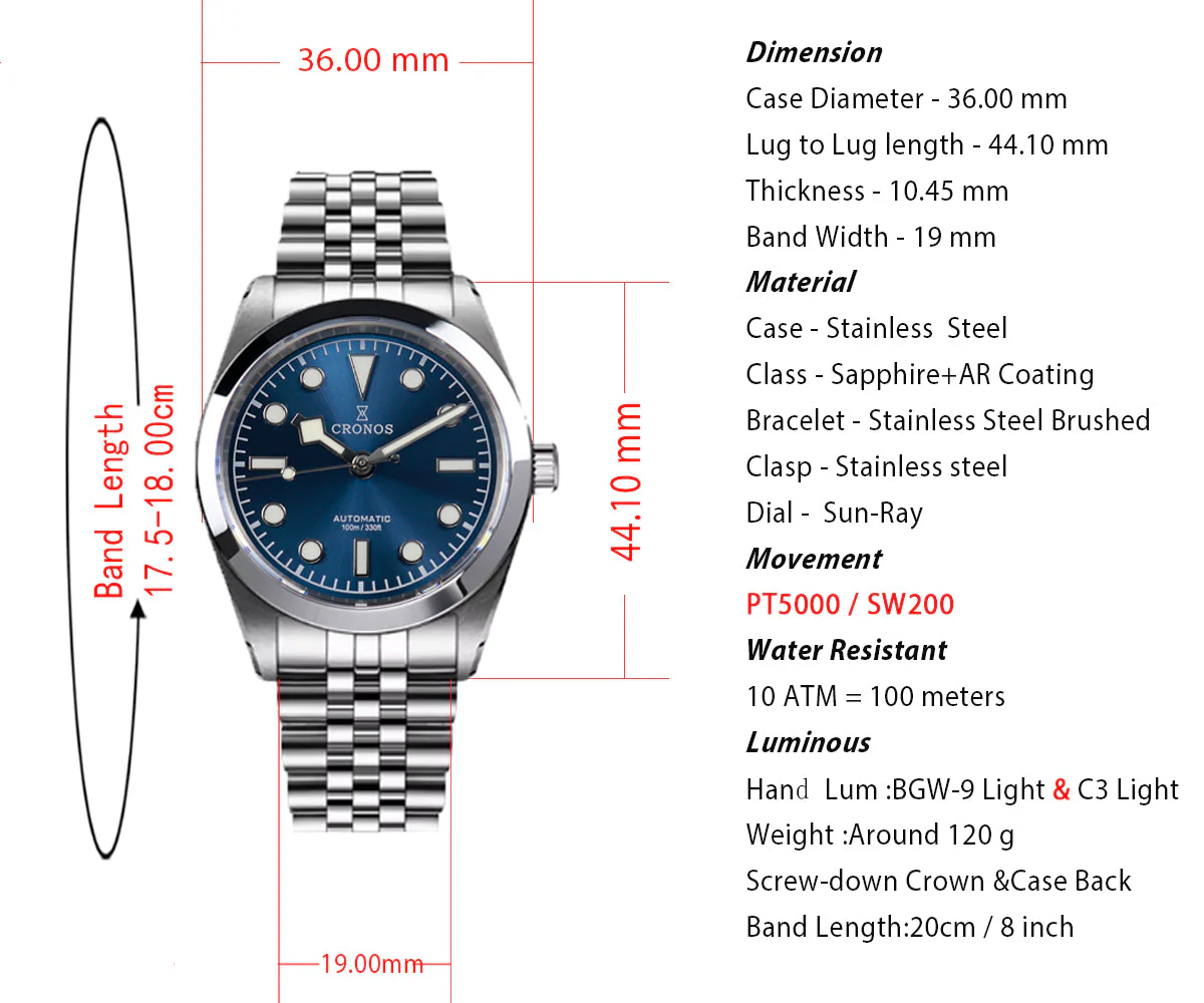 Cronos 36mm Snowflake Automatic Men Watch L6036 - Image 13