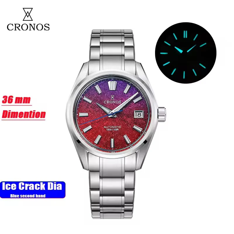 Cronos Men Watch 36mm Miyota 9015 Movement Ice Crack Dail L6049M - Image 4