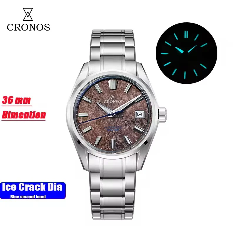 Cronos Men Watch 36mm Miyota 9015 Movement Ice Crack Dail L6049M - Image 6