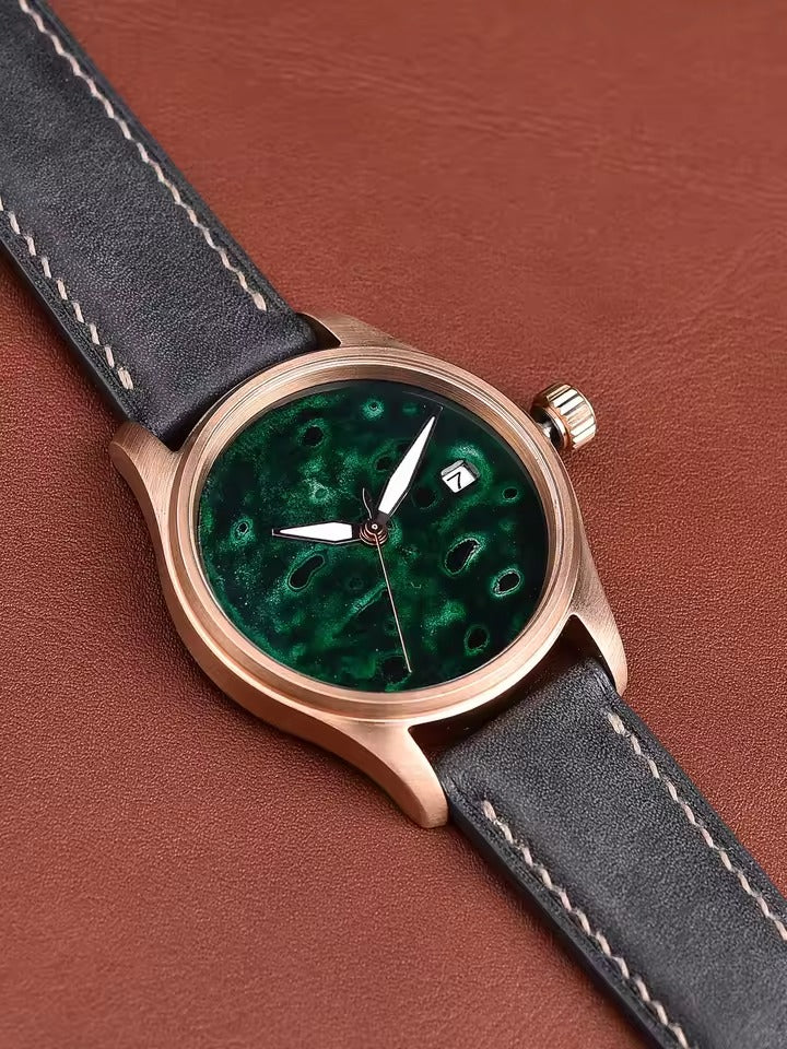 HUASUO 38mm Luxury Bronze Lacquerware Dail Pilot Watch - Image 11