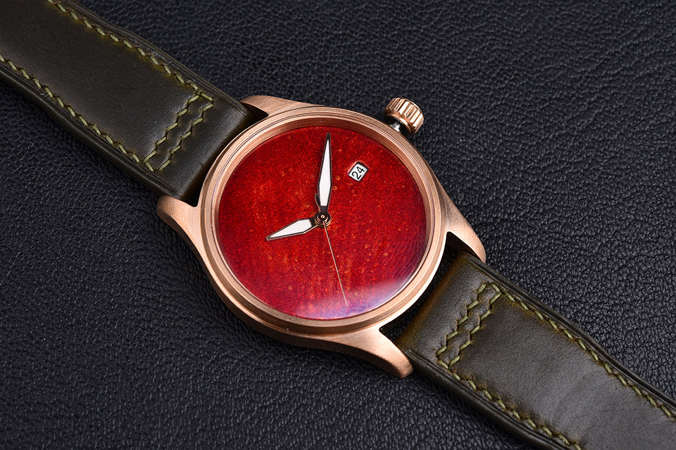 HUASUO 38mm Luxury Bronze Lacquerware Dail Pilot Watch - Image 12