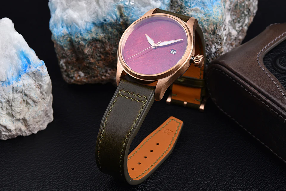 HUASUO 38mm Luxury Bronze Lacquerware Dail Pilot Watch - Image 15