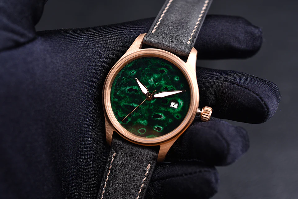 HUASUO 38mm Luxury Bronze Lacquerware Dail Pilot Watch - Image 3