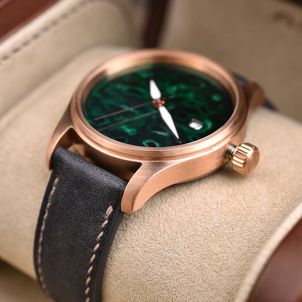 HUASUO 38mm Luxury Bronze Lacquerware Dail Pilot Watch - Image 4