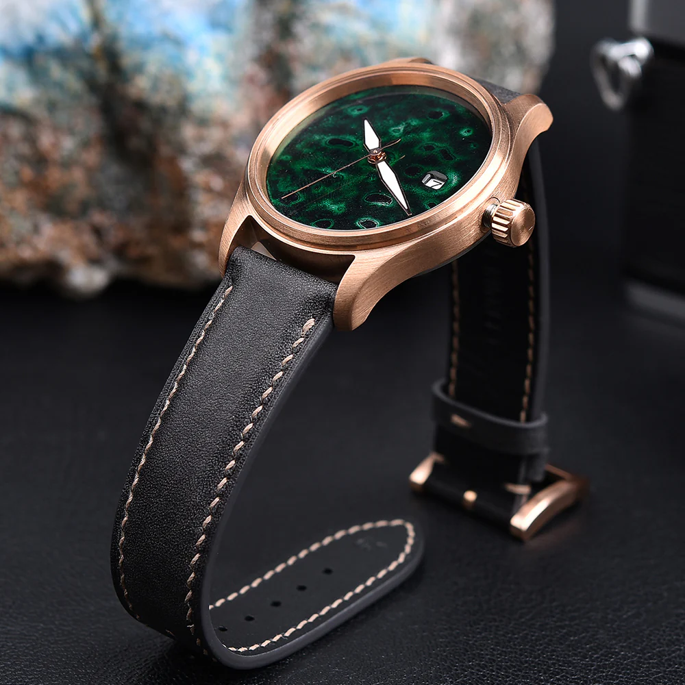 HUASUO 38mm Luxury Bronze Lacquerware Dail Pilot Watch - Image 8