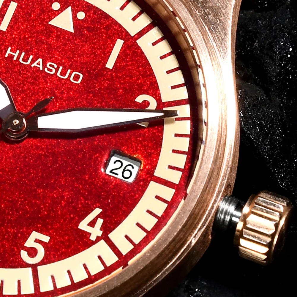 HUASUO 38mm Luxury Bronze Lacquerware Pilot Men's Watch - Image 12