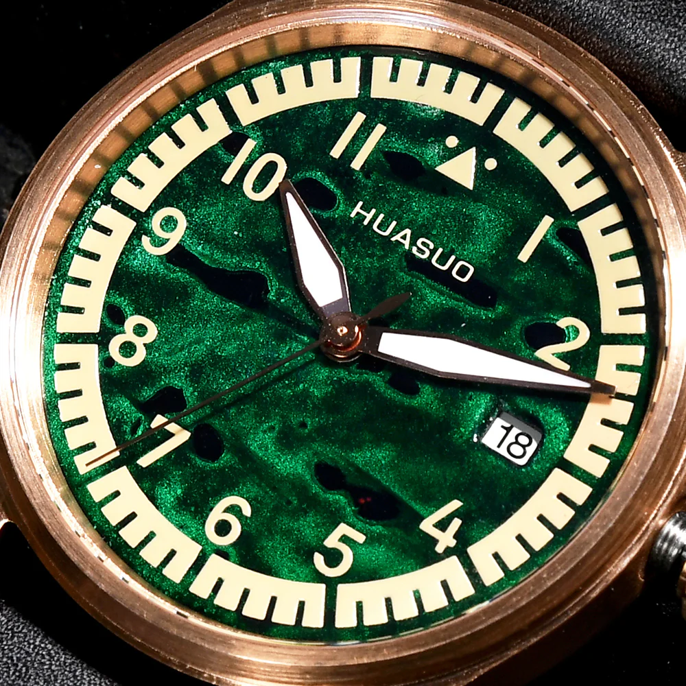 HUASUO 38mm Luxury Bronze Lacquerware Pilot Men's Watch - Image 15