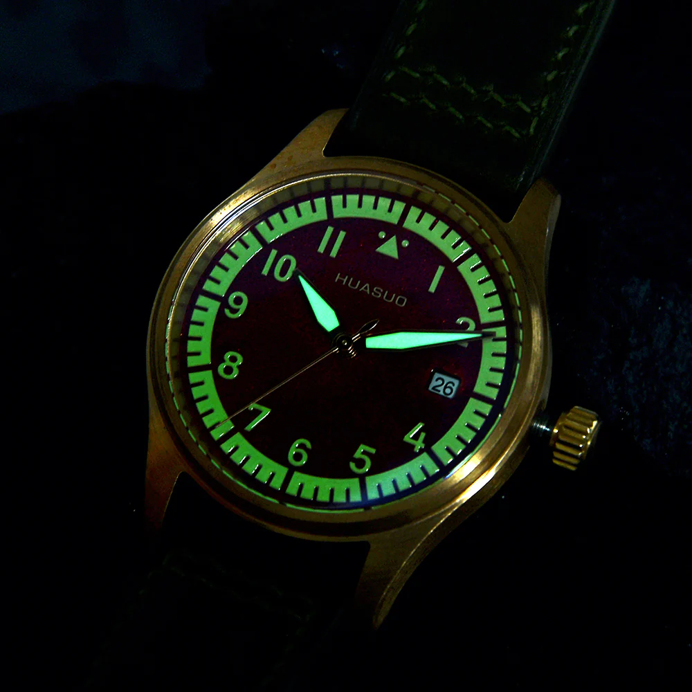 HUASUO 38mm Luxury Bronze Lacquerware Pilot Men's Watch - Image 20