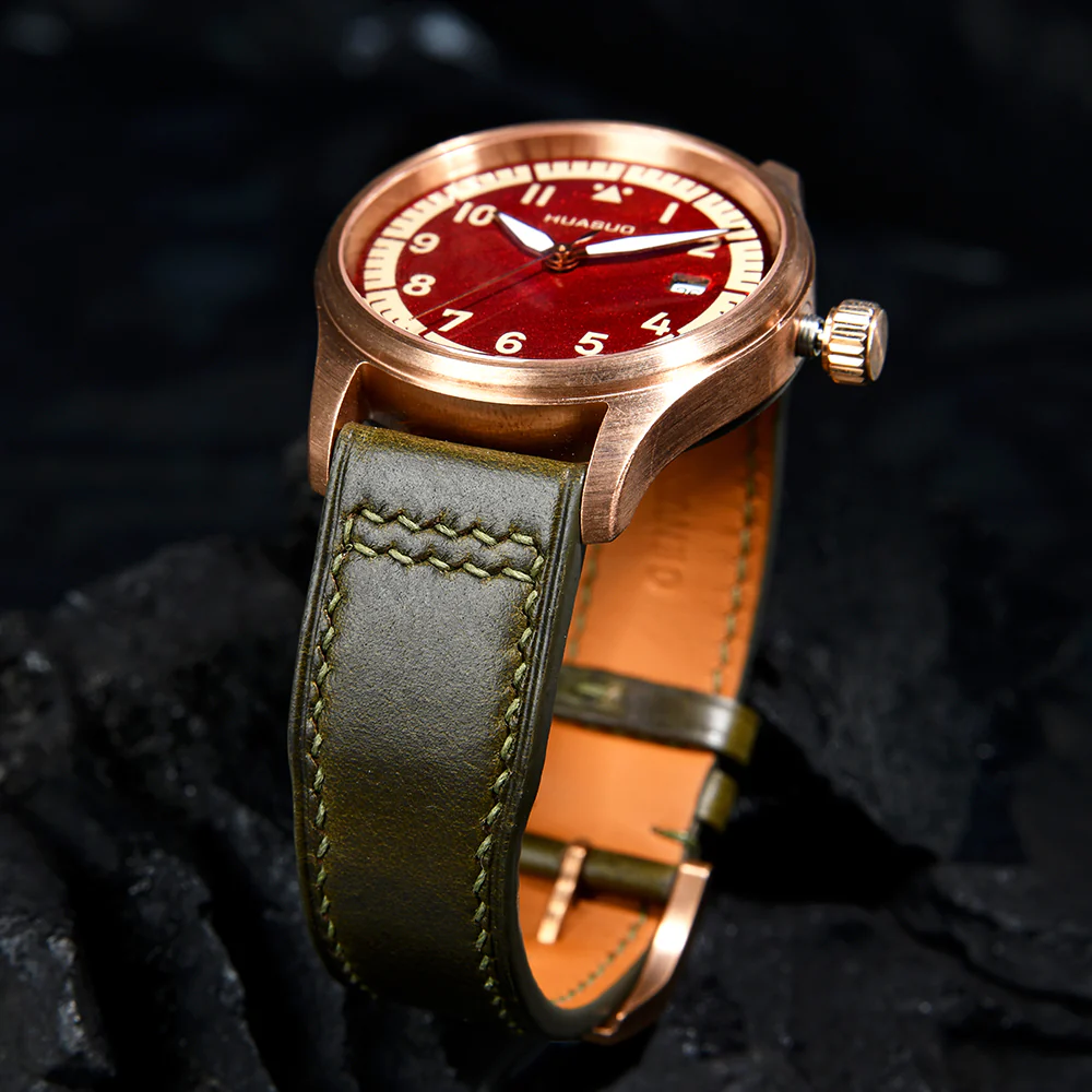 HUASUO 38mm Luxury Bronze Lacquerware Pilot Men's Watch - Image 22