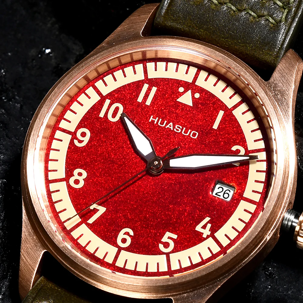 HUASUO 38mm Luxury Bronze Lacquerware Pilot Men's Watch - Image 4