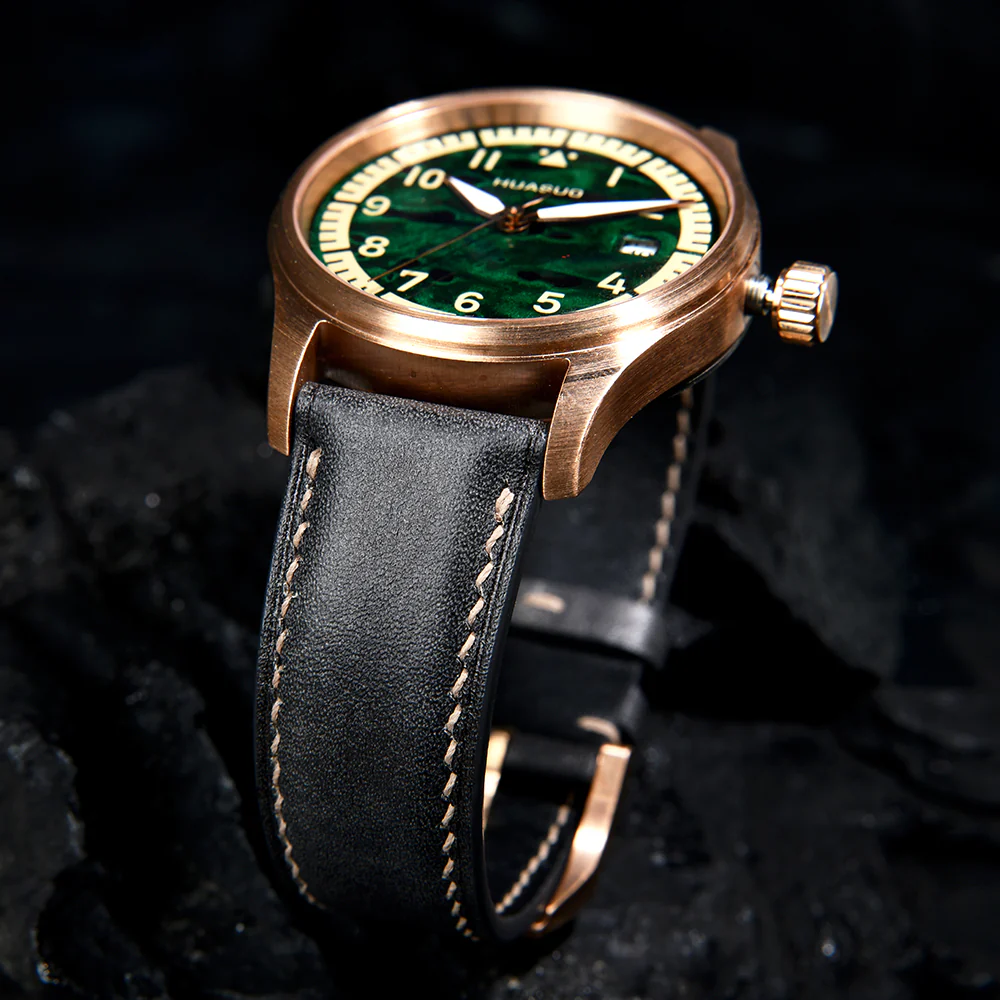 HUASUO 38mm Luxury Bronze Lacquerware Pilot Men's Watch - Image 6