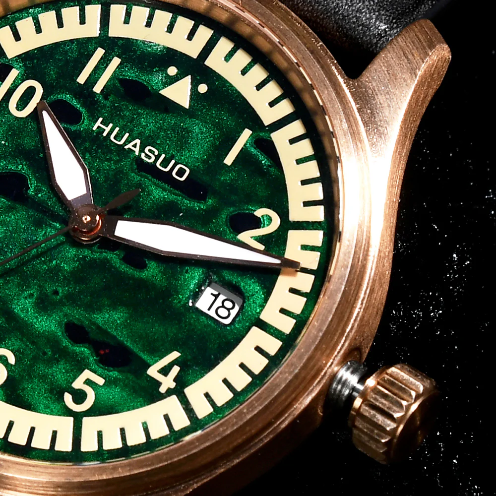 HUASUO 38mm Luxury Bronze Lacquerware Pilot Men's Watch - Image 7