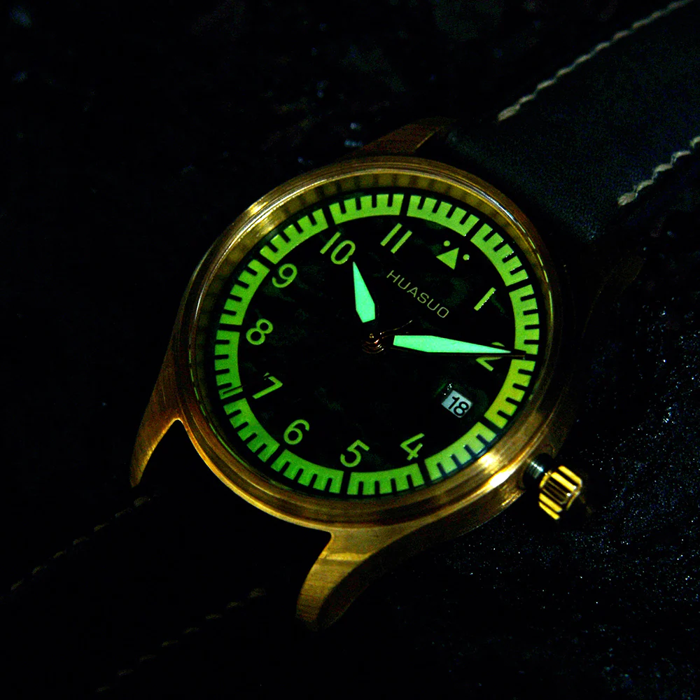 HUASUO 38mm Luxury Bronze Lacquerware Pilot Men's Watch - Image 8