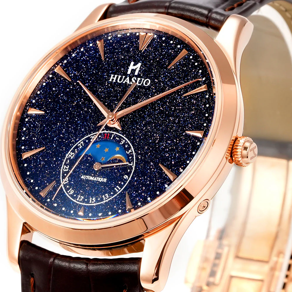 HUASUO 39mm Luxury Aventurine Moon Phase Men's Watches - Image 10