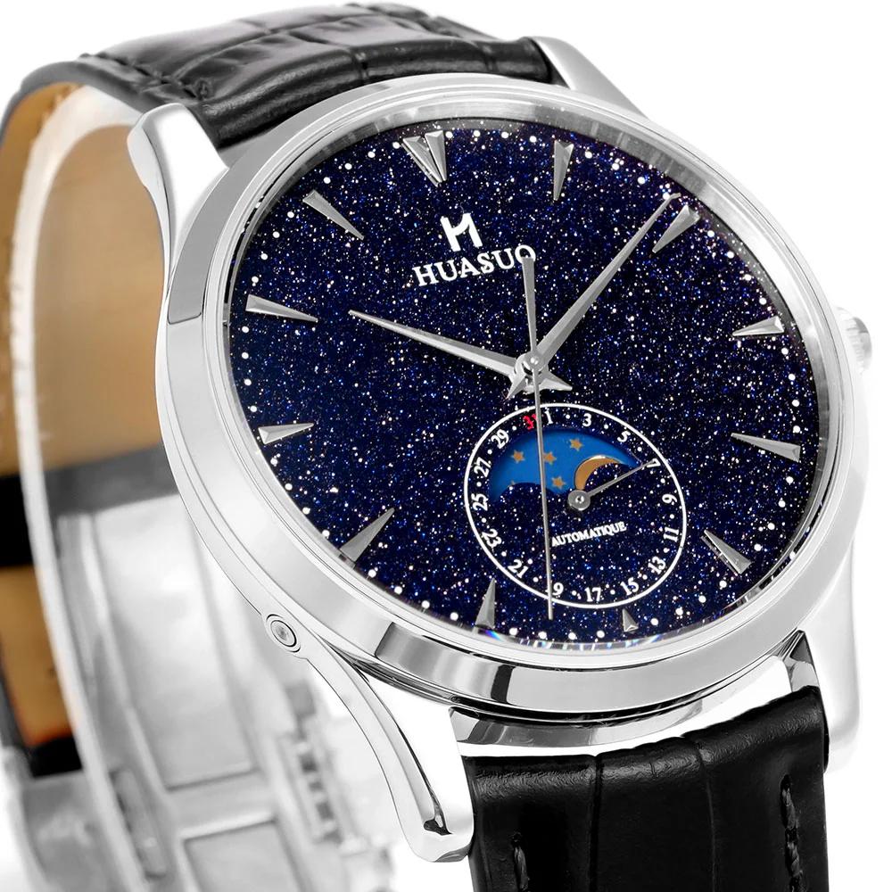 HUASUO 39mm Luxury Aventurine Moon Phase Men's Watches - Image 20