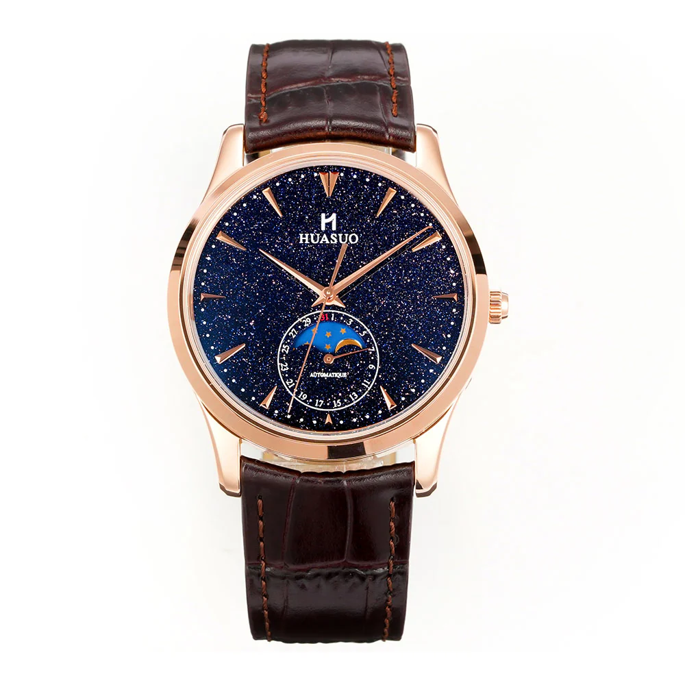 HUASUO 39mm Luxury Aventurine Moon Phase Men's Watches - Image 3
