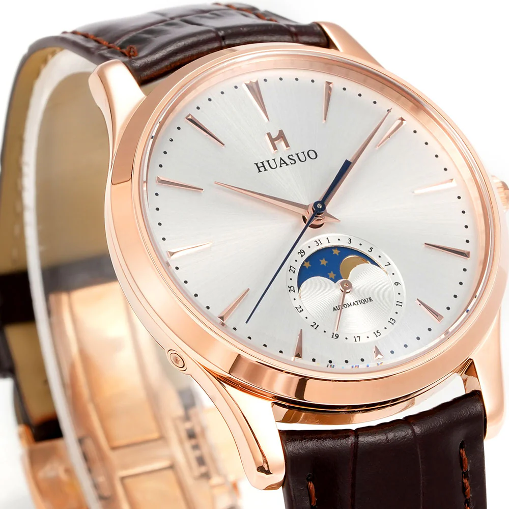 HUASUO 39mm Luxury Aventurine Moon Phase Men's Watches - Image 32