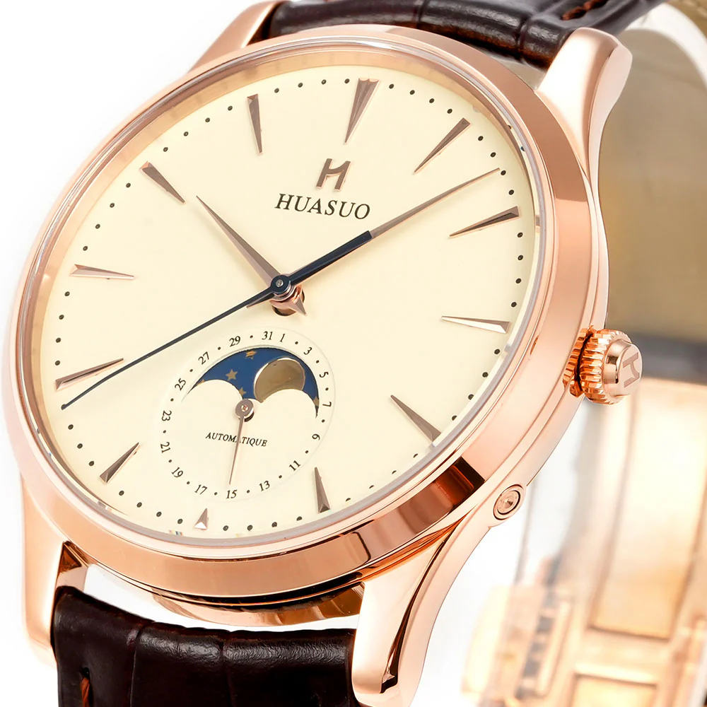 HUASUO 39mm Luxury Aventurine Moon Phase Men's Watches - Image 34