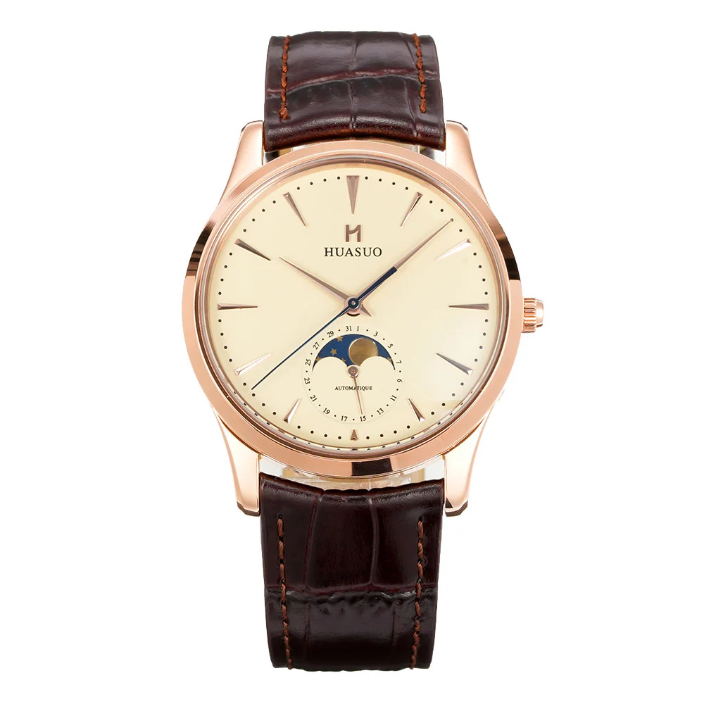 HUASUO 39mm Luxury Aventurine Moon Phase Men's Watches - Image 4