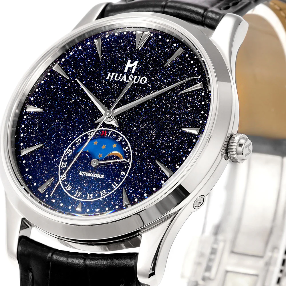HUASUO 39mm Luxury Aventurine Moon Phase Men's Watches - Image 8