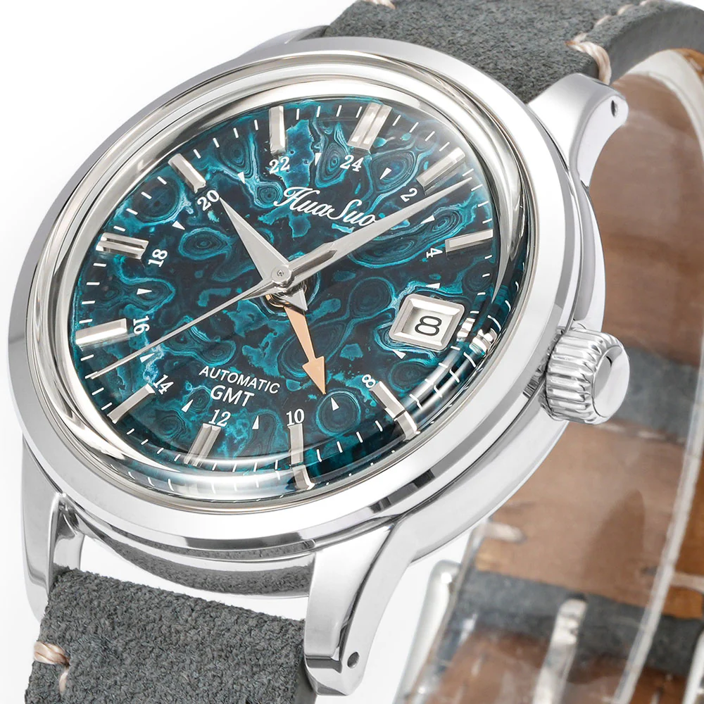 HUASUO 39mm Luxury Handmade Lacquer Dial GMT Men's Watch - Image 12