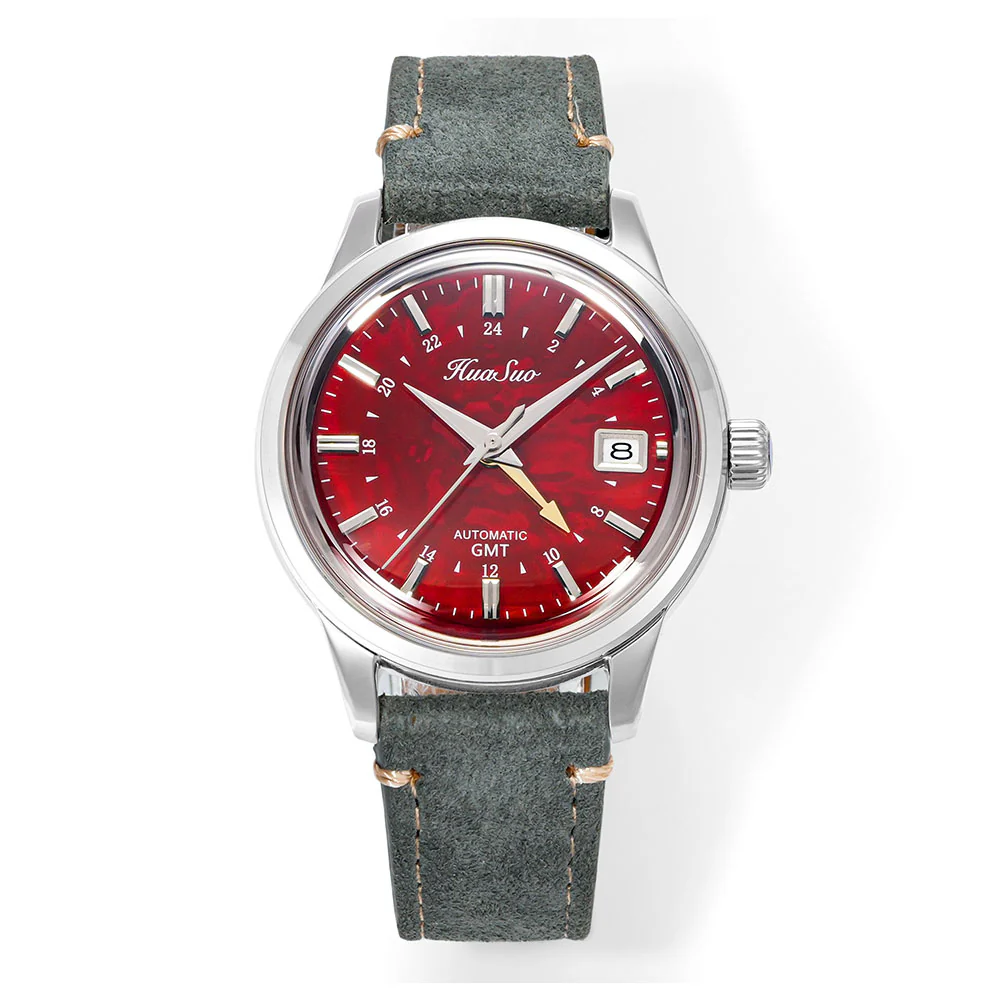 HUASUO 39mm Luxury Handmade Lacquer Dial GMT Men's Watch - Image 19
