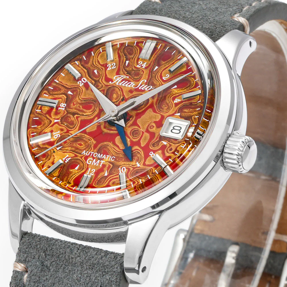 HUASUO 39mm Luxury Handmade Lacquer Dial GMT Men's Watch - Image 21