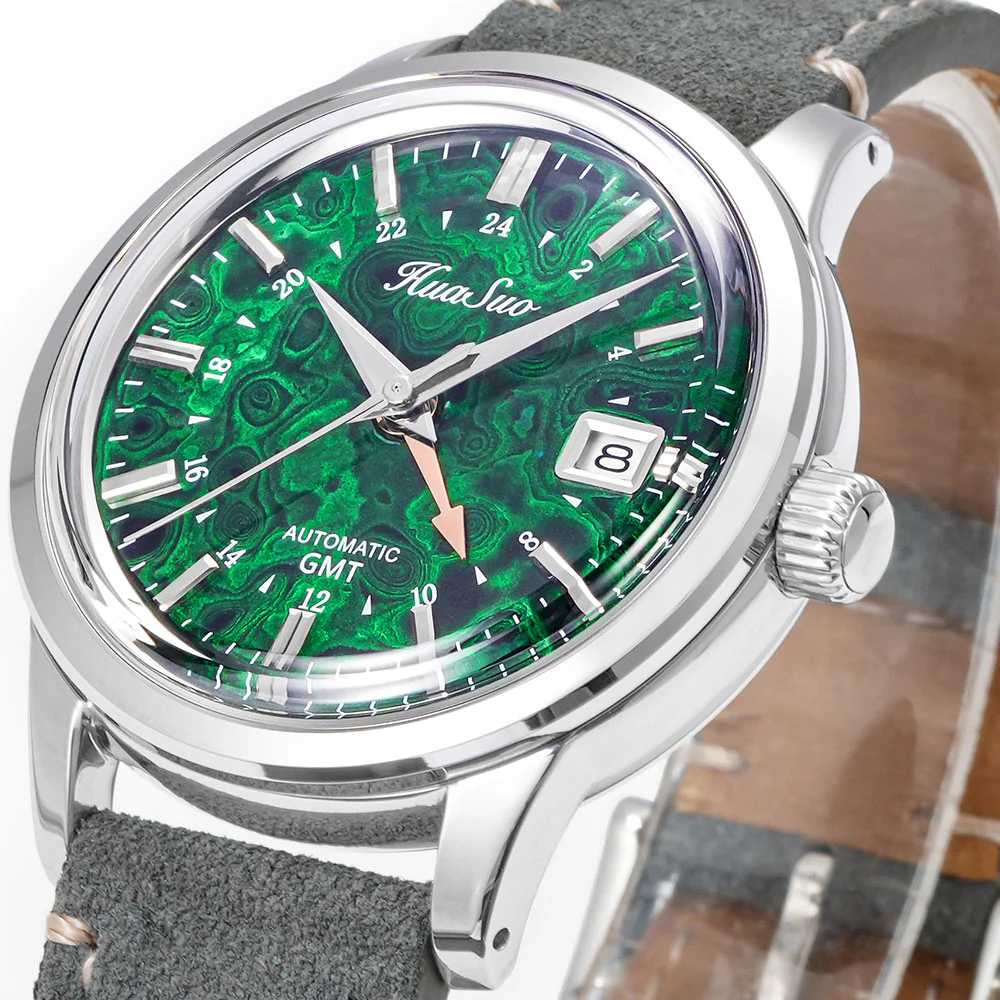 HUASUO 39mm Luxury Handmade Lacquer Dial GMT Men's Watch - Image 22