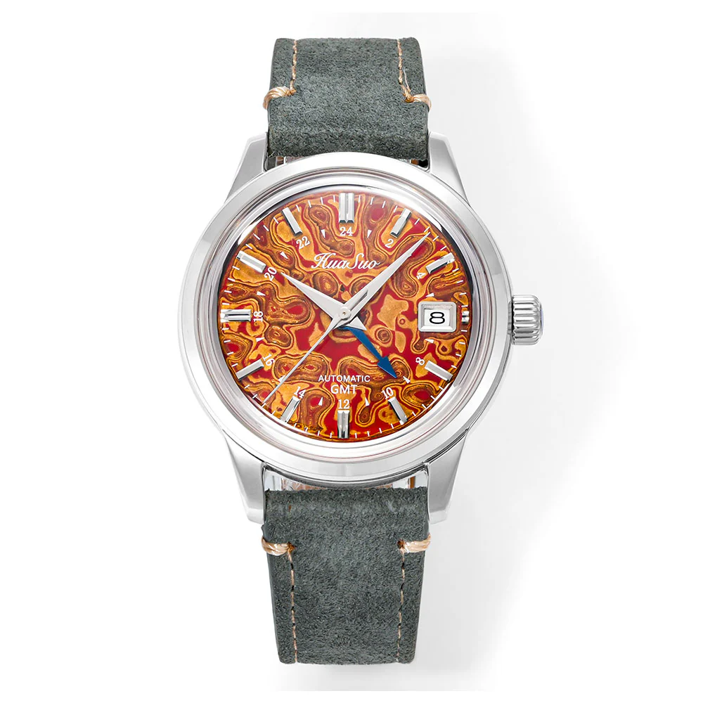 HUASUO 39mm Luxury Handmade Lacquer Dial GMT Men's Watch - Image 3
