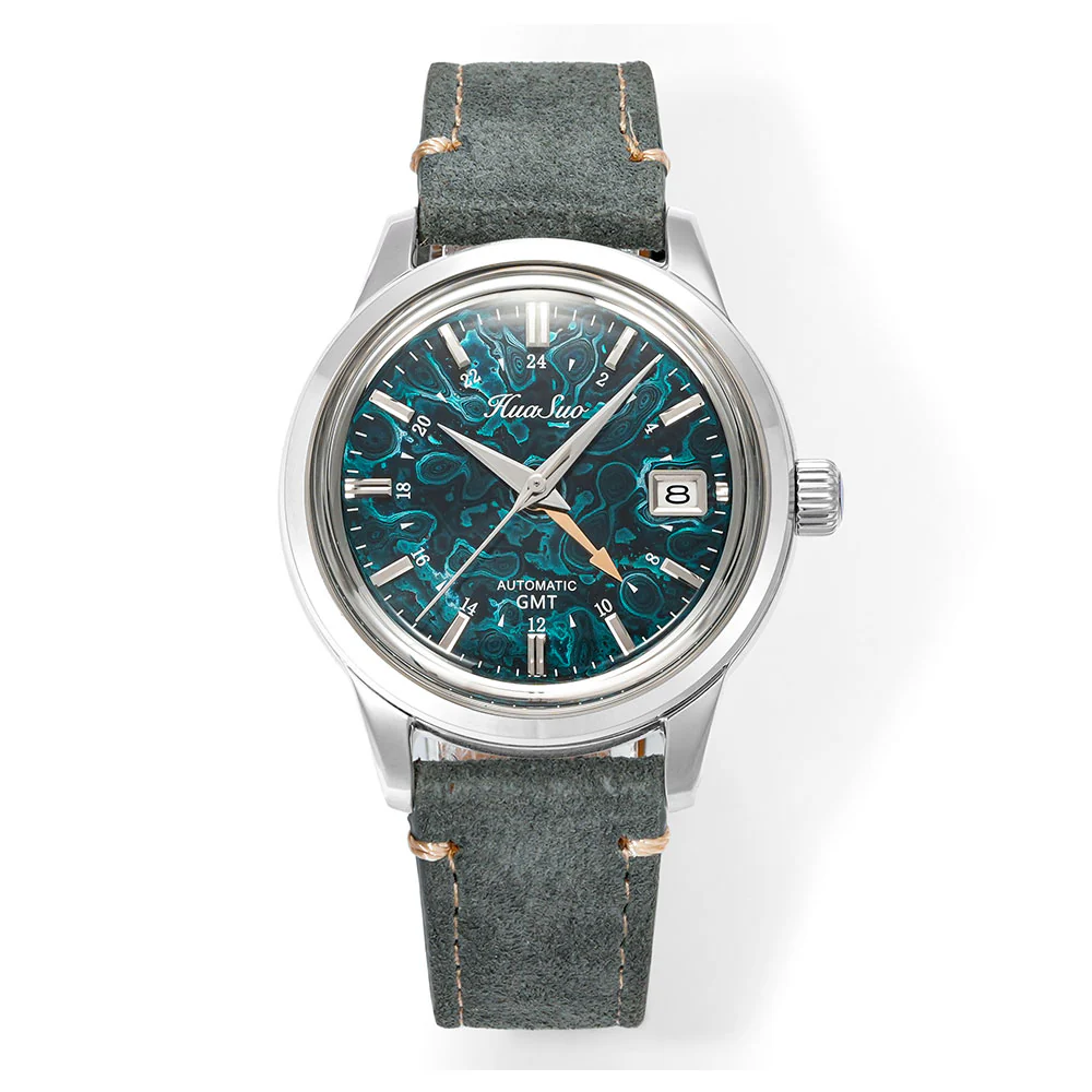HUASUO 39mm Luxury Handmade Lacquer Dial GMT Men's Watch - Image 4