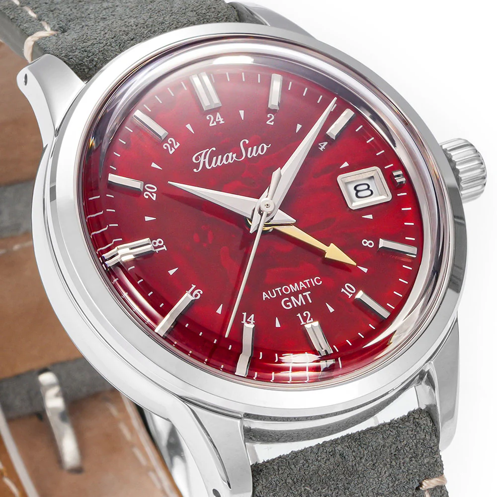 HUASUO 39mm Luxury Handmade Lacquer Dial GMT Men's Watch - Image 5