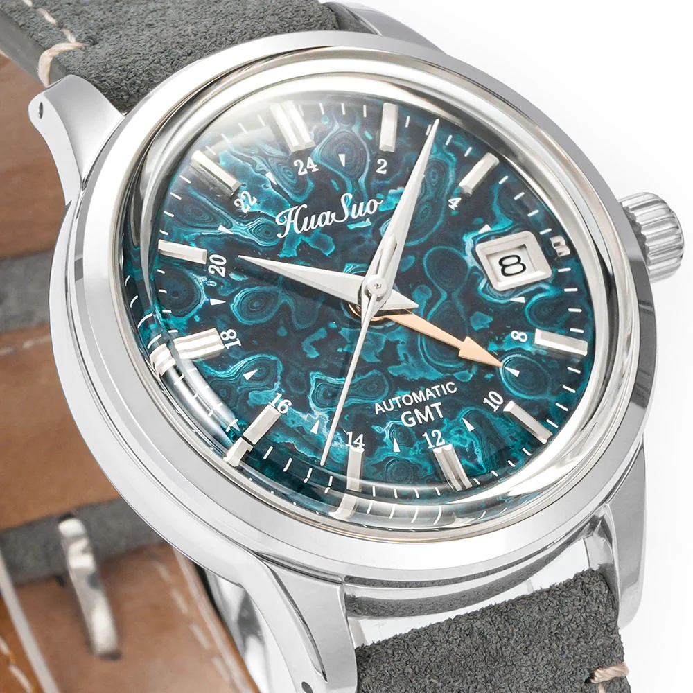HUASUO 39mm Luxury Handmade Lacquer Dial GMT Men's Watch - Image 7