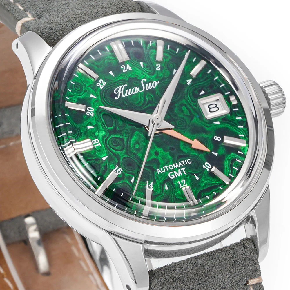 HUASUO 39mm Luxury Handmade Lacquer Dial GMT Men's Watch - Image 8