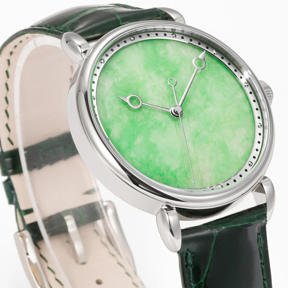 HUASUO 41mm ETA2892 Retro Jade Or Malachit Dial Mens Watches - Image 14