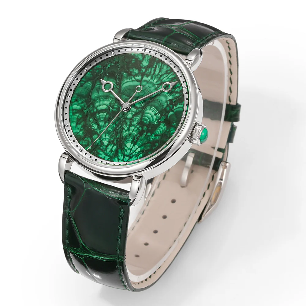 HUASUO 41mm ETA2892 Retro Jade Or Malachit Dial Mens Watches - Image 16