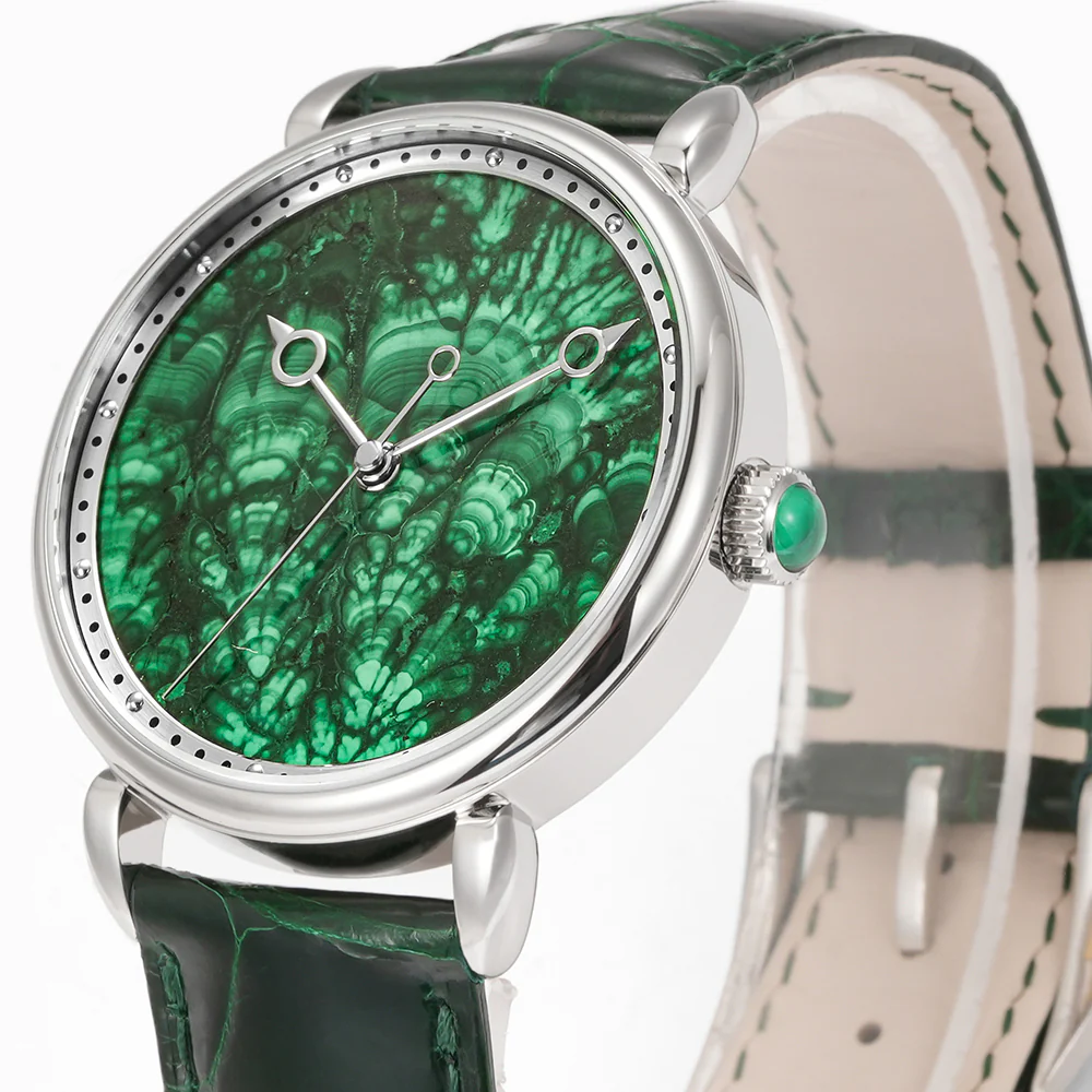 HUASUO 41mm ETA2892 Retro Jade Or Malachit Dial Mens Watches - Image 19