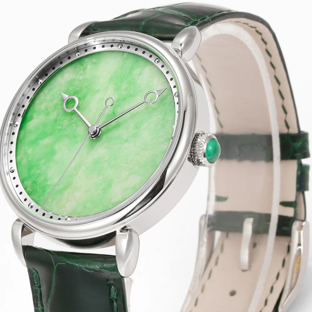 HUASUO 41mm ETA2892 Retro Jade Or Malachit Dial Mens Watches - Image 8