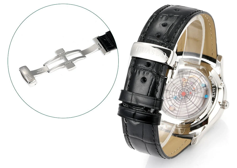 HUASUO Luxury 39mm Meteorite Dial Moon Phase Men's Watches - Image 13