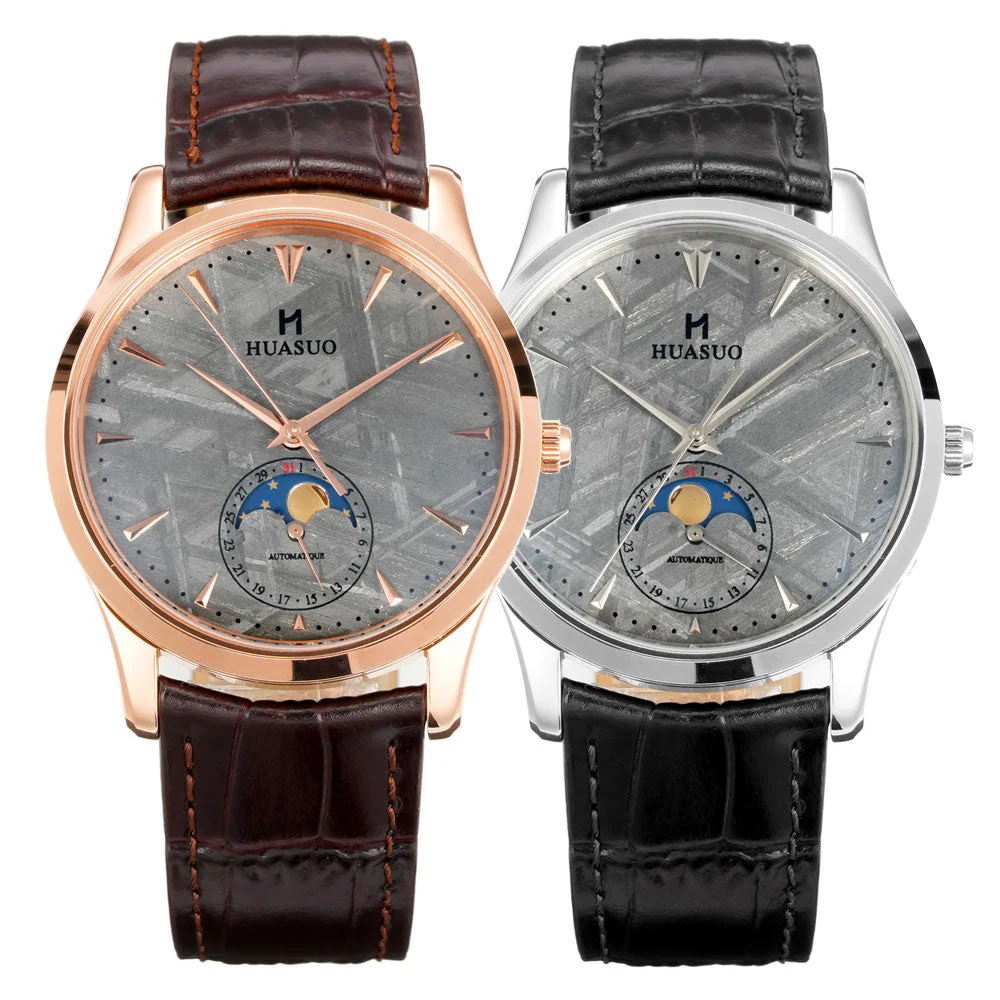 HUASUO Luxury 39mm Meteorite Dial Moon Phase Men's Watches - Image 3