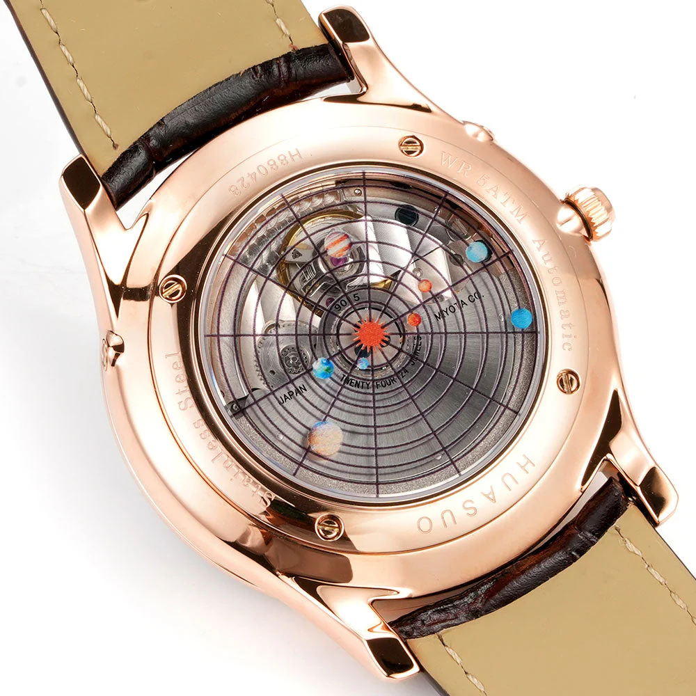 HUASUO Luxury 39mm Meteorite Dial Moon Phase Men's Watches - Image 5
