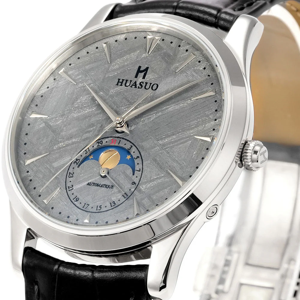 HUASUO Luxury 39mm Meteorite Dial Moon Phase Men's Watches - Image 8