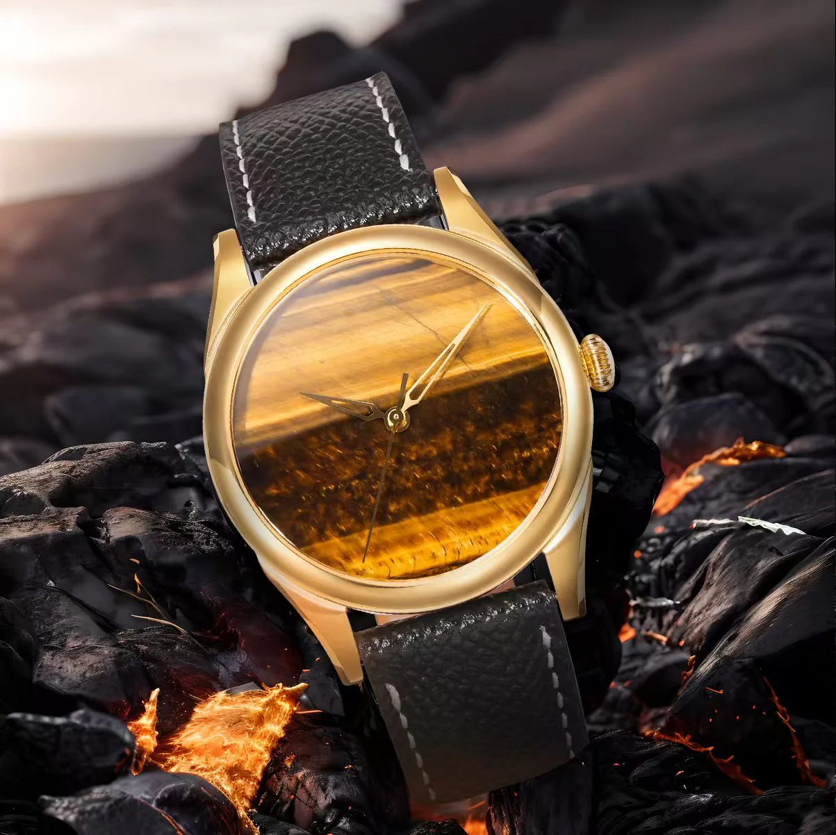 HUASUO New 38mm Business Men Watch Tiger Eye Stone Dial Watch - Image 20